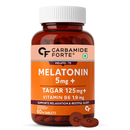 Melatonin | Mealto - T5 - Supports Relaxation &amp; Restful Sleep - Sleeping Pills with 125mg Tagar &amp; Vitamin B6 for Deep Sleep, Restful Nights &amp; Effective Sleep Dose - For Women &amp; Men - Carbamide Forte - 60 Tablets