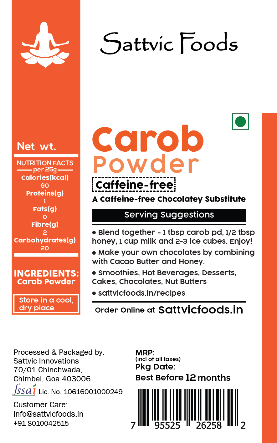 Carob Powder - Sattvic Foods - 100gm