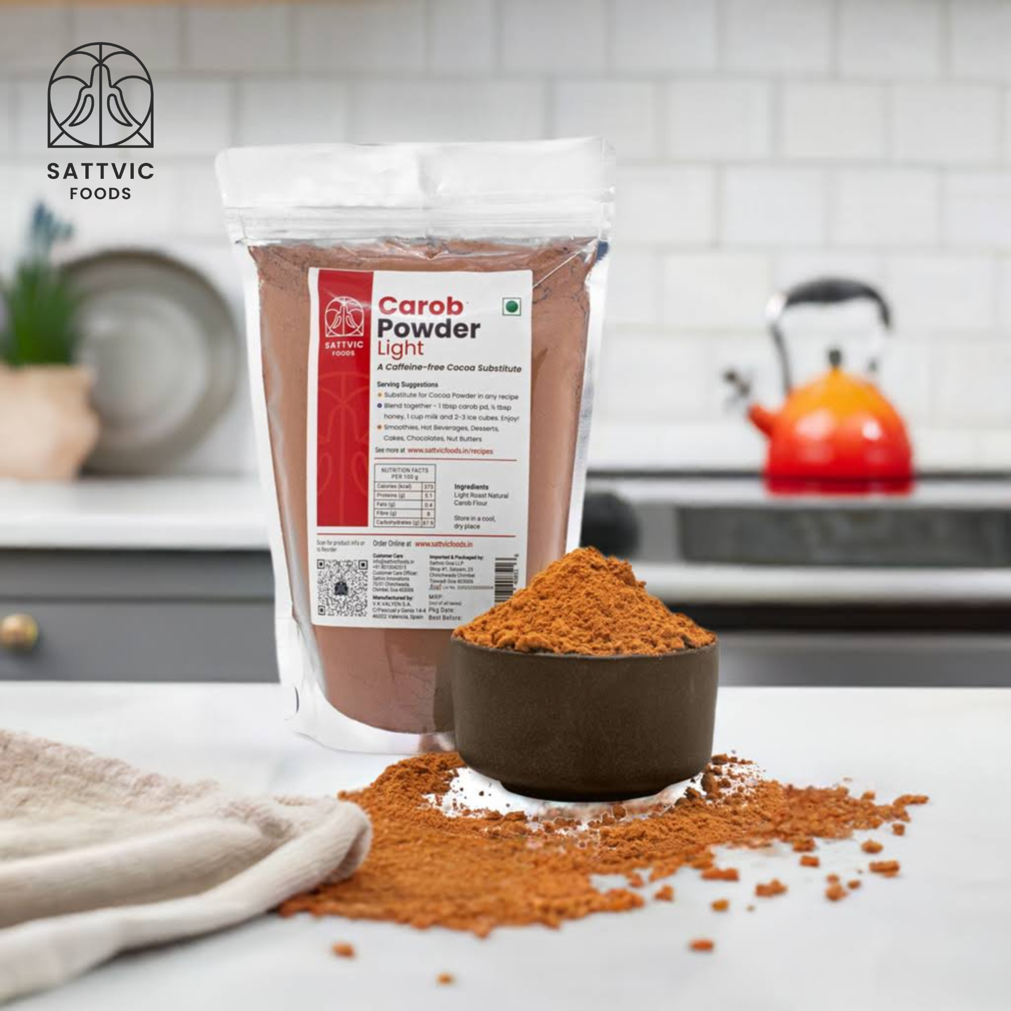 Carob Powder | Light - Caffeine Free - Sattvic Foods - 250gm