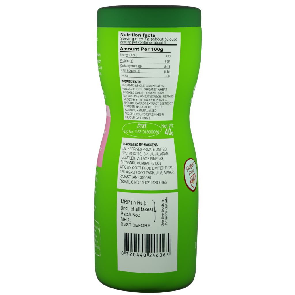 Puff | Carrot And Beetroot Puff – Gluten Free, No Added Preservatives, No Added Sugar &amp;amp; No Salt - Happa - 40gm