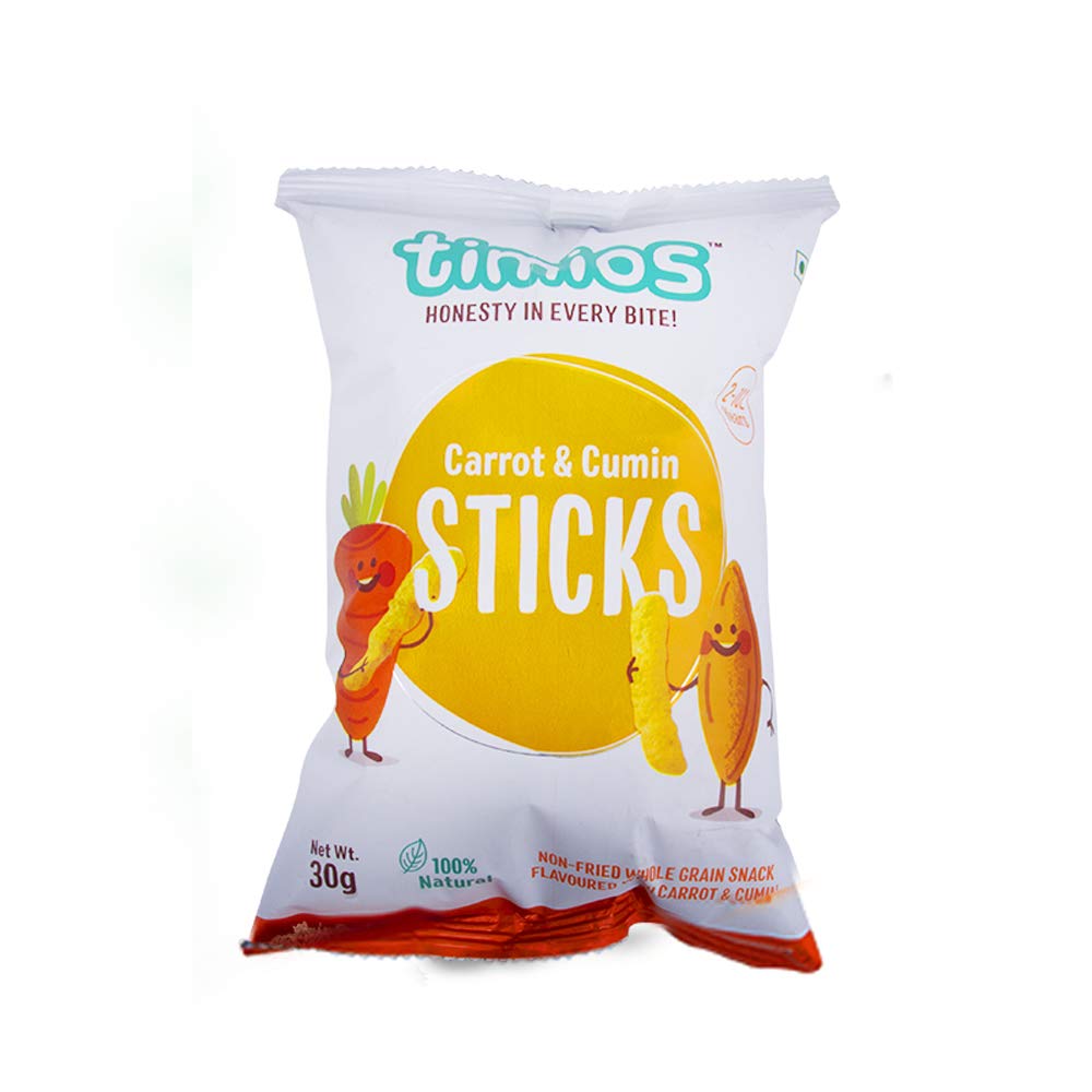 Carrot & Cumin – Whole Grain, Not Fried, Rich In Protein, Low On Salt And Sugars - Teething Stick – Timios – 30gms