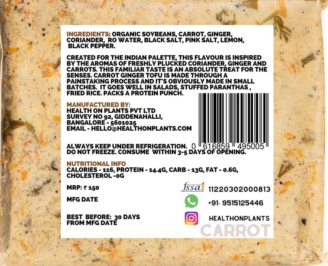 Carrot Ginger Tofu | 38gm Protein - Health on Plants - 200gm