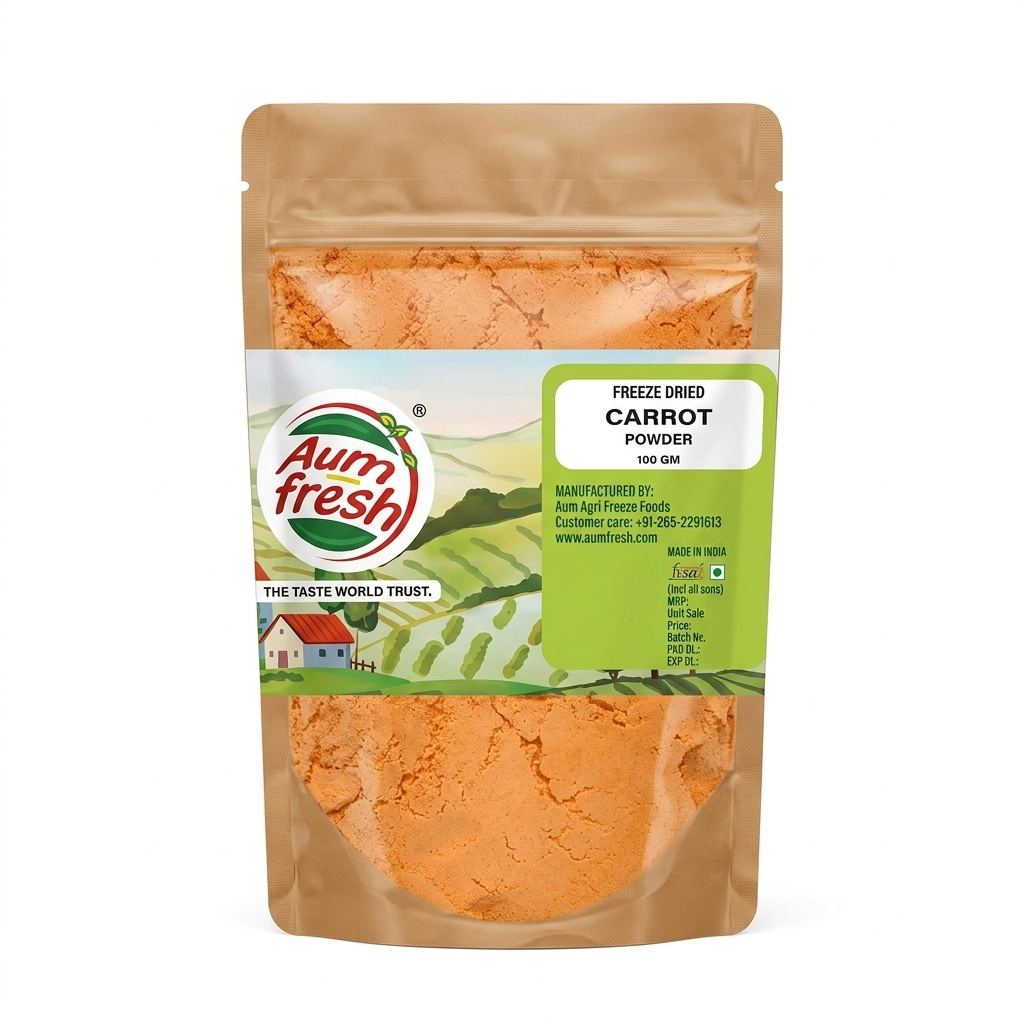 Dried Powder | Carrot  Freeze Dried Powder-No Additives or Preservatives – Aum Fresh – 100 gm