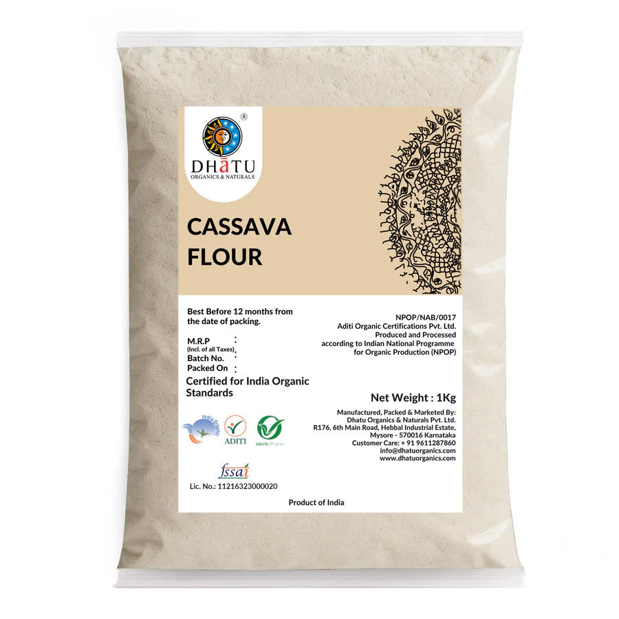Flour | Cassava Flour - USDA Organic - Gluten Free &amp; Grain Free - Dhatu Organic - 500gm