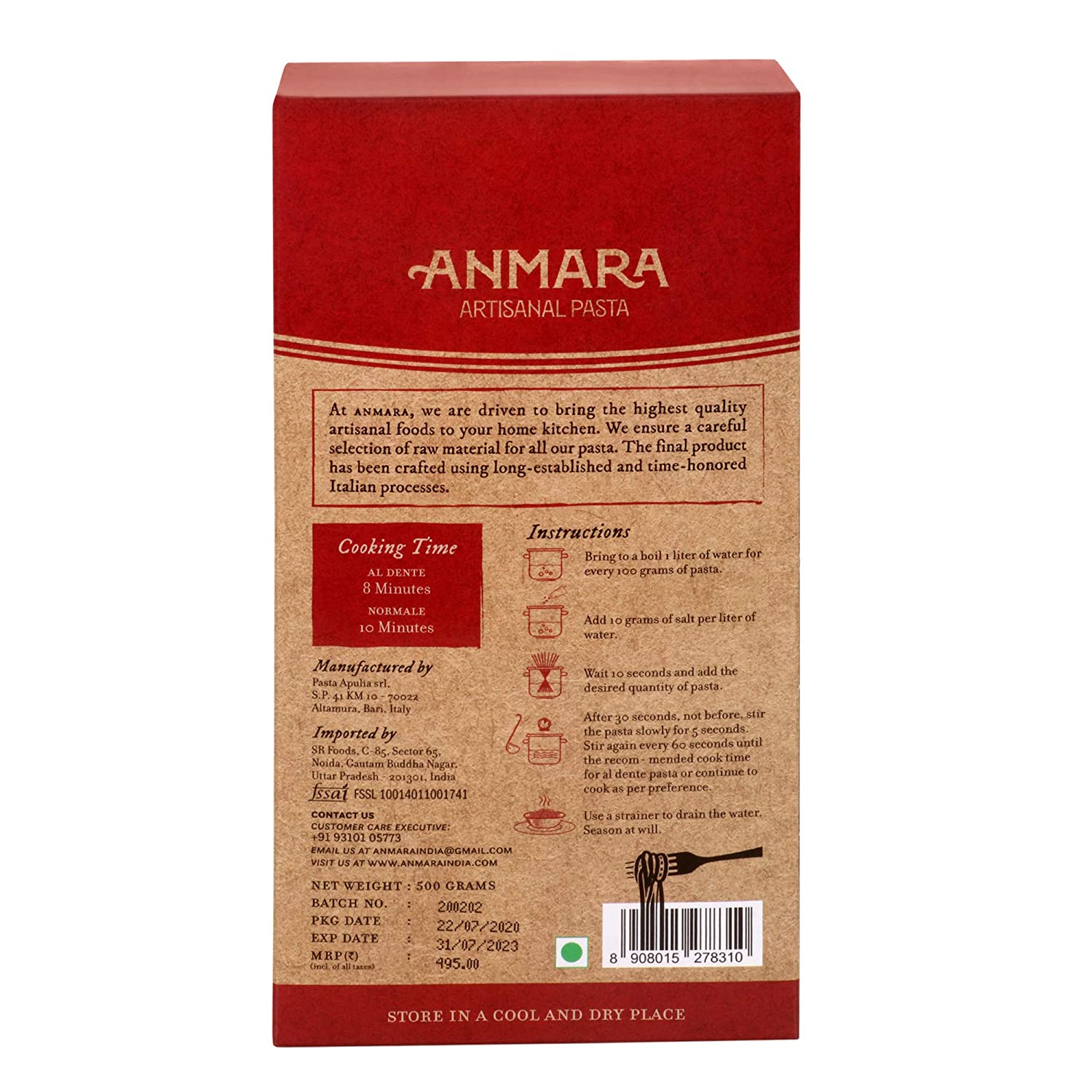 Pasta | Caserecce Pasta - Hard Drum Wheat Pasta - 100% Italian – Anmara – 500gm