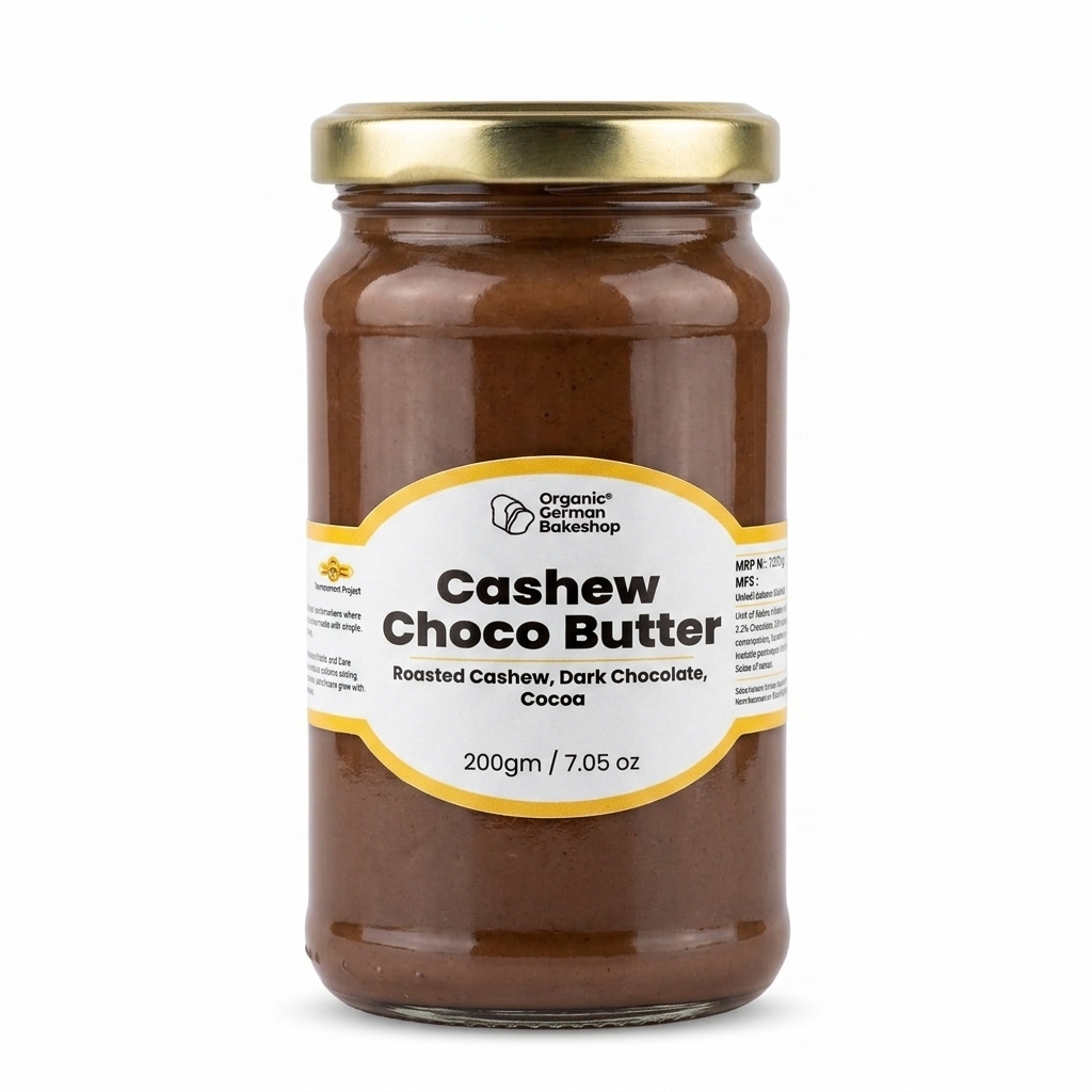 Butter | Cashew Choco Butter (Roasted Cashew, Dark Chocolate, Cocoa) -Gluten Free, Vegan - Organic German Bakeshop - 200gm