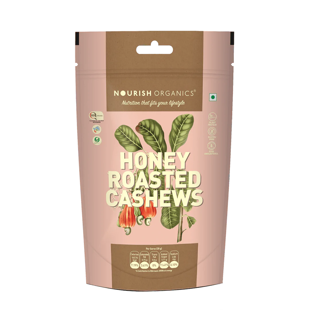 Cashews | Honey Roasted - Gluten Free, Keto Friendly & High Protein - Nourish Organics - 100gm