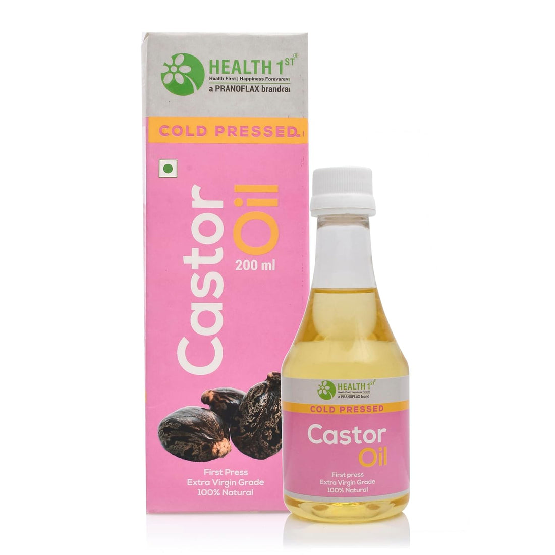 Castor Oil - Cold Pressed -No Trans Fats, Cholesterol- Health 1st - 100ml