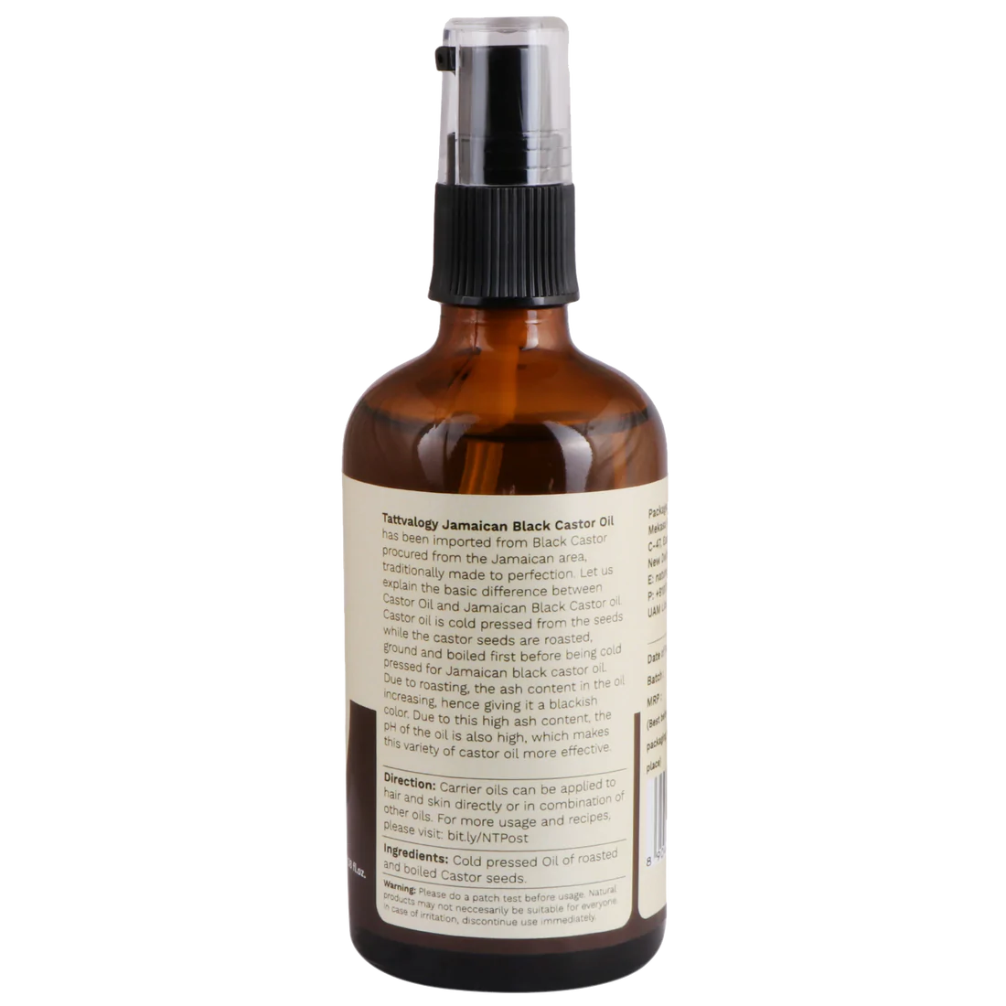 Black Castor Oil | Jamaican - USDA Organic - Vegan, Cruelty Free, Cold Pressed, Paraben Free & Preservatives Free – Tattvalogy – 100ml