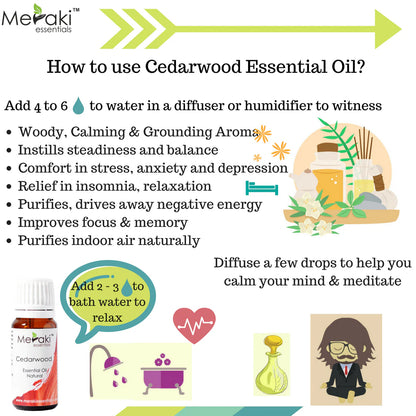 Cedarwood Natural Oil - Natural - Indian - Meraki Essential - 10ml