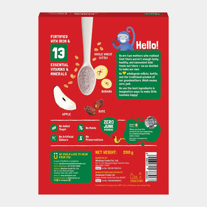 Cereal | Wheat, Apple &amp; Date With Milk (Sweetened With Date Powder) - Instant Cereal - No Added Sugar - Slurrp Farm - 200gm