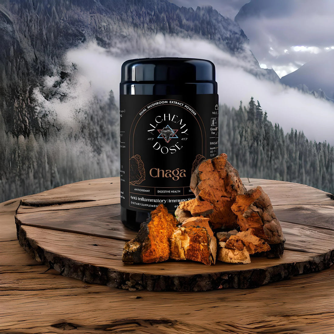 Chaga Powder | Immune Support – Vegan, Gluten Free, Dairy Free, Cholesterol Free, Soy Free, Peanut Free &amp;amp; Anti Inflammatory – Alchemy Dose – (30 Serving) – 30gm
