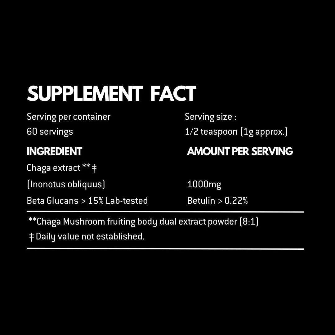 Chaga Powder | Immune Support – Vegan, Gluten Free, Dairy Free, Cholesterol Free, Soy Free, Peanut Free & Anti Inflammatory – Alchemy Dose – (30 Serving) – 30gm