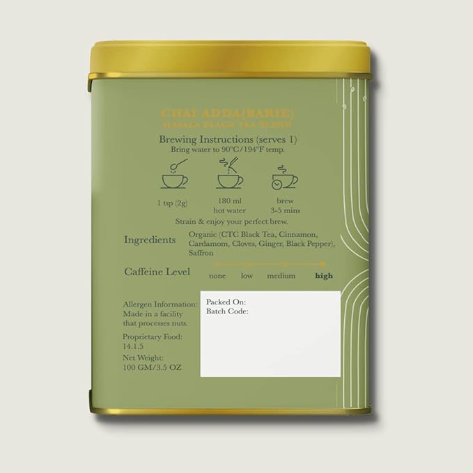 Chai Adda | Barie (Masala Black Tea Blend) - USDA Organic - Luxmi Estate - 100gm