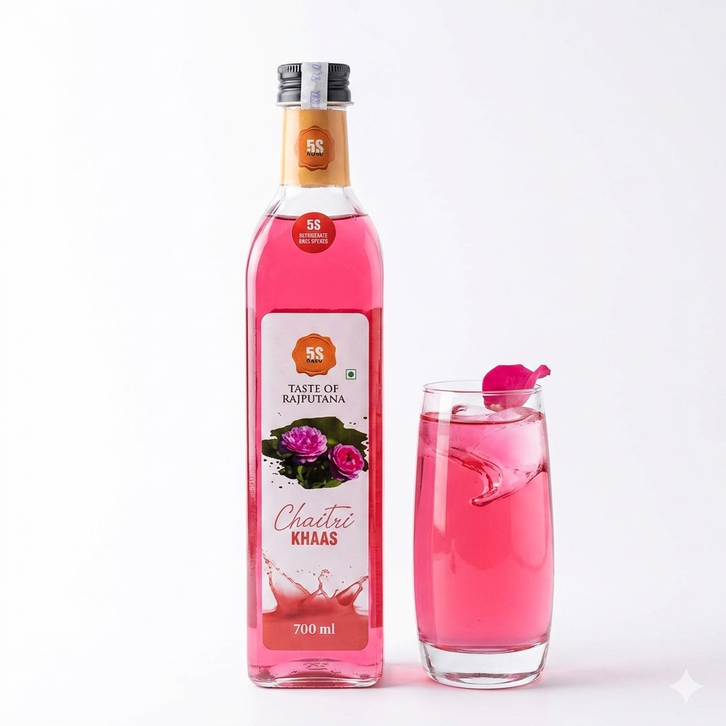 Sharbat | Chaitri Khaas - Taste Of Rajputana -Natural Ingredients - No Added Artificial Colors, Distillation &amp;amp; No Added Preservatives - 5S Farm - 700ml