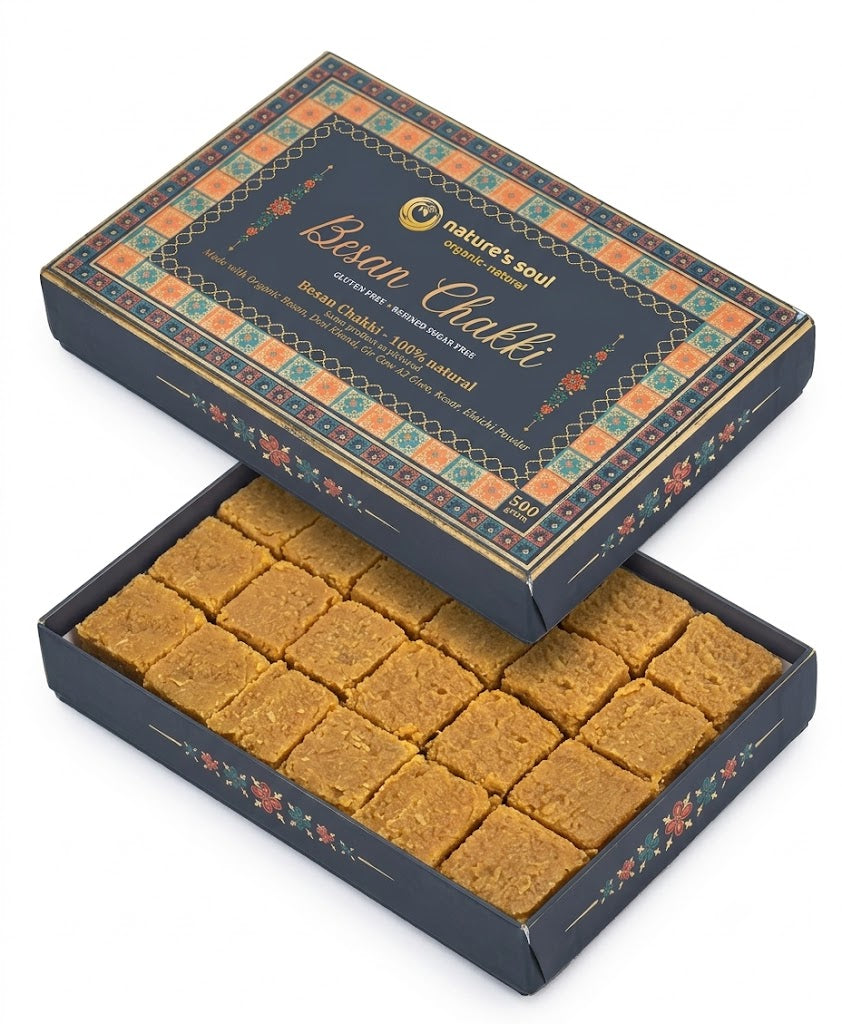 Chakki | Fresh Besan Chakki Mithai - Made From 100% Organic Ingredients A2 Ghee- Gluten Free - No Preservatives, Refined Sugar Free - Nature&