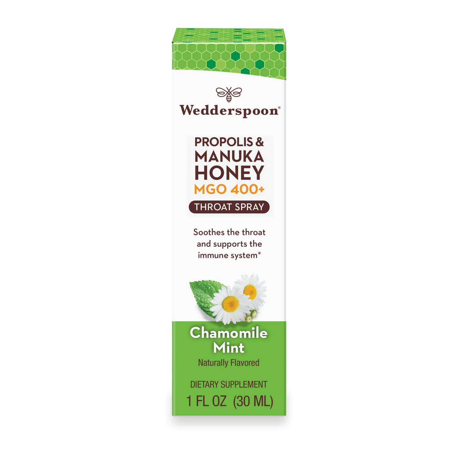 Manuka Honey and Propolis - MGO 400+  - Throat Spray - Chamomile Mint - Natural Flavoured - Wedderspoon - 30ml