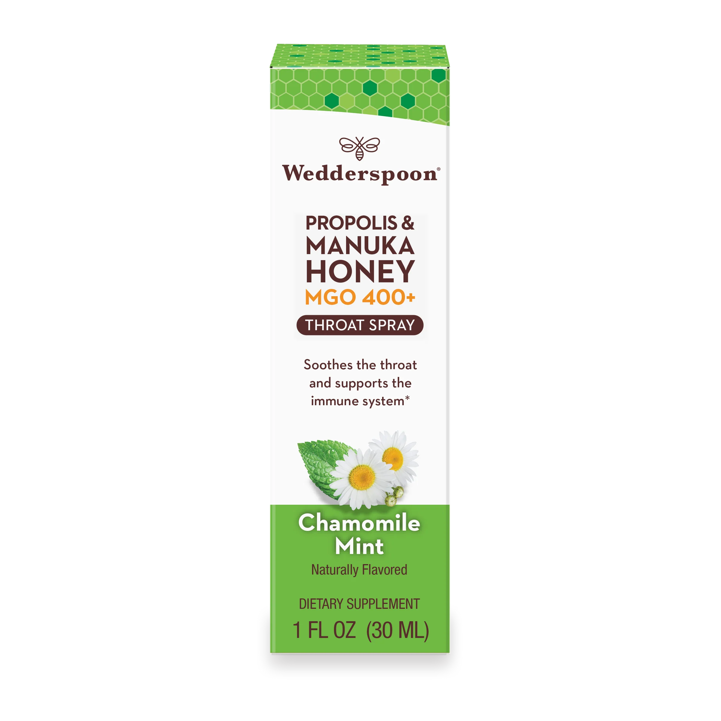 Manuka Honey and Propolis - MGO 400+  - Throat Spray - Chamomile Mint - Natural Flavoured - Wedderspoon - 30ml