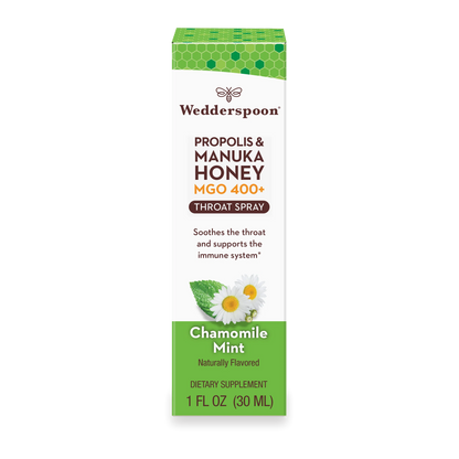 Manuka Honey and Propolis - MGO 400+  - Throat Spray - Chamomile Mint - Natural Flavoured - Wedderspoon - 30ml