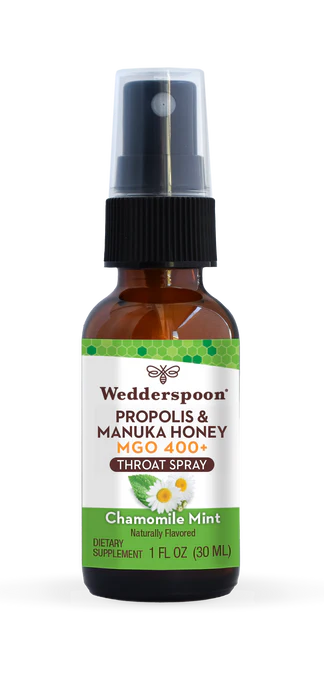 Manuka Honey and Propolis - MGO 400+  - Throat Spray - Chamomile Mint - Natural Flavoured - Wedderspoon - 30ml
