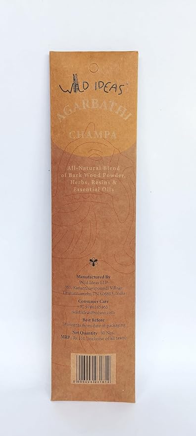 Champa Agarbathi - Incense Stick with Essential Oil-All Natural Blend of Bark Wood Powder  – Wild Ideas –  30 Sticks Pack
