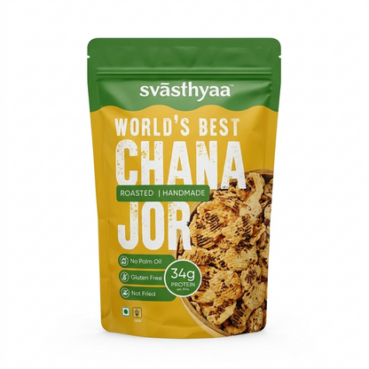 Chana Jor (34g Protein) - Roasted  Handmade - Not Fried - Vegan, Gluten Free, Jain Friendly, No Maida, No Palm Oil, High In Fibre And Protein - Svasthyaa - 200gm