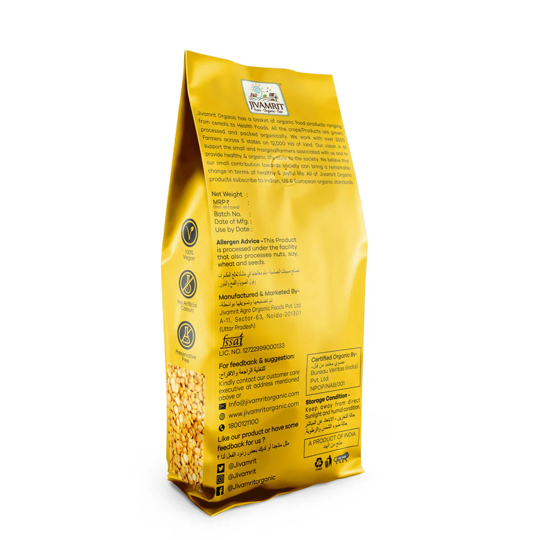 Chana Dal | Organic Yellow Chana Dal  -100% Vegan, Unpolished, Gluten Free - No Pesticides - Jivamrit – 500gm
