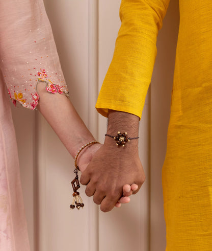 Rakhi | Chandan Phool Lumba (Made From Cotton, Jute, Wooden beads &amp; With Pressed Flower Petals) – Handcrafted – Eco Friendly – Nature’s Soul - Single Piece