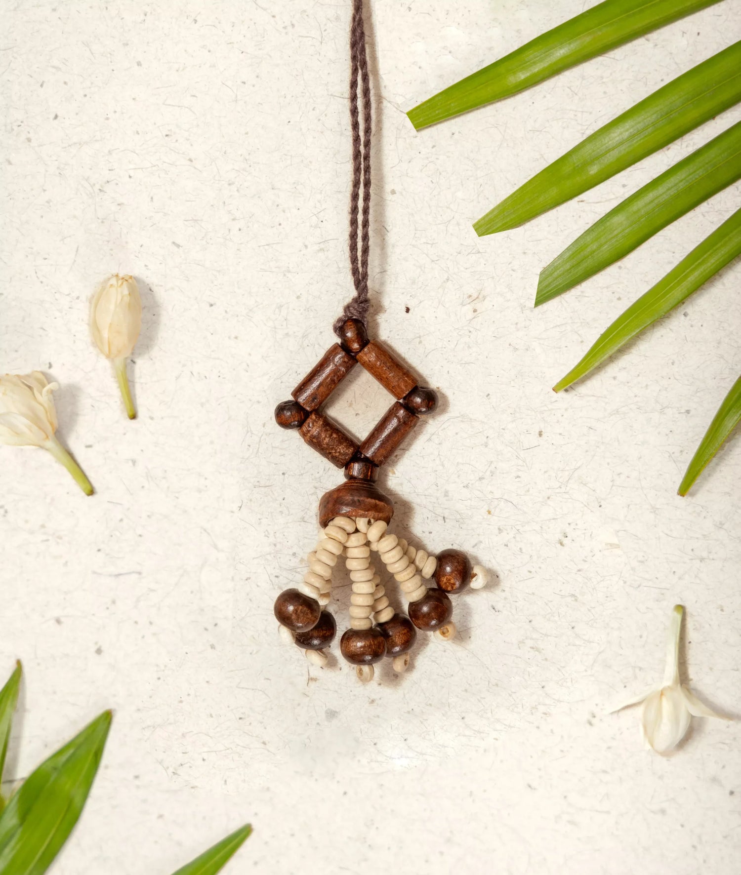 Rakhi | Chandan Phool Lumba (Made From Cotton, Jute, Wooden beads &amp; With Pressed Flower Petals) – Handcrafted – Eco Friendly – Nature’s Soul - Single Piece