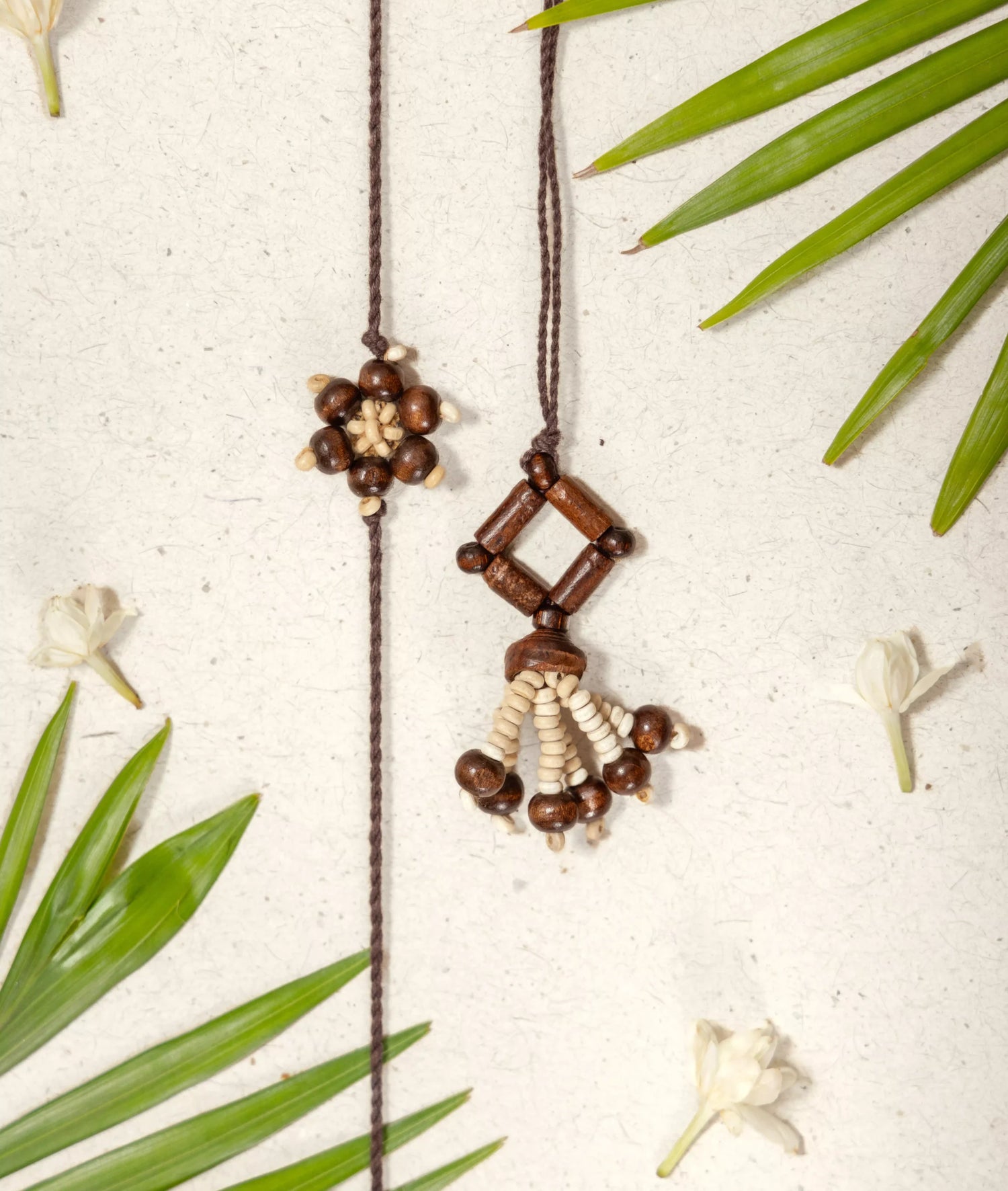 Rakhi | Chandan Phool Lumba (Made From Cotton, Jute, Wooden beads &amp; With Pressed Flower Petals) – Handcrafted – Eco Friendly – Nature’s Soul - Single Piece