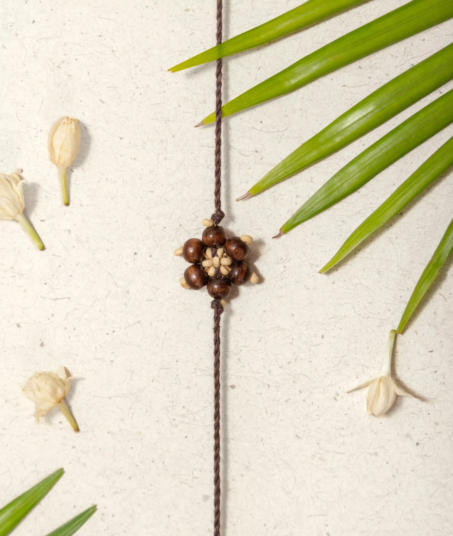 Rakhi | Chandan Phool Rakhi (Made From Cotton, Jute, Wooden beads &amp; With Pressed Flower Petals) – Handcrafted – Eco Friendly – Nature’s Soul - Single Piece