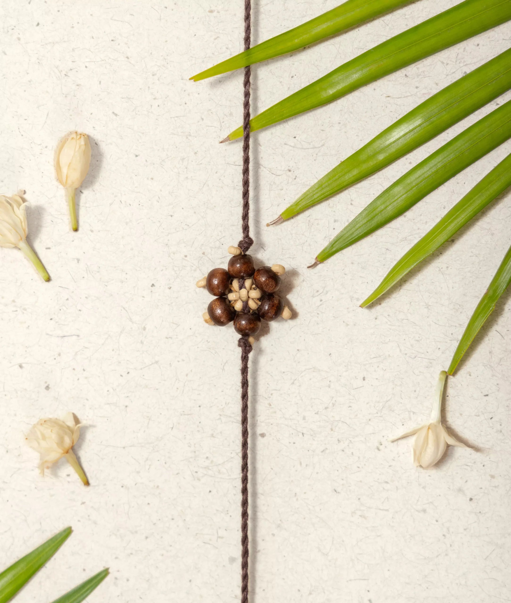 Rakhi | Chandan Phool Rakhi (Made From Cotton, Jute, Wooden beads &amp; With Pressed Flower Petals) – Handcrafted – Eco Friendly – Nature’s Soul - Single Piece