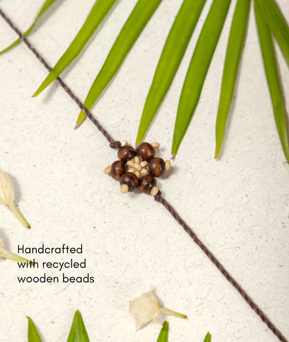 Rakhi | Chandan Phool Rakhi (Made From Cotton, Jute, Wooden beads &amp; With Pressed Flower Petals) – Handcrafted – Eco Friendly – Nature’s Soul - Single Piece