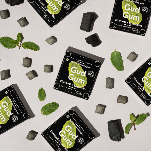 Charcoal Mint Chewing Gum - Sweet - 15 Pieces Per Pack - Natural - Indian - Vegan, Sugar Free &amp; Plastic Free - Gud Gum - 21gm