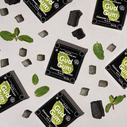 Charcoal Mint Chewing Gum - Sweet - 15 Pieces Per Pack - Natural - Indian - Vegan, Sugar Free &amp; Plastic Free - Gud Gum - 21gm