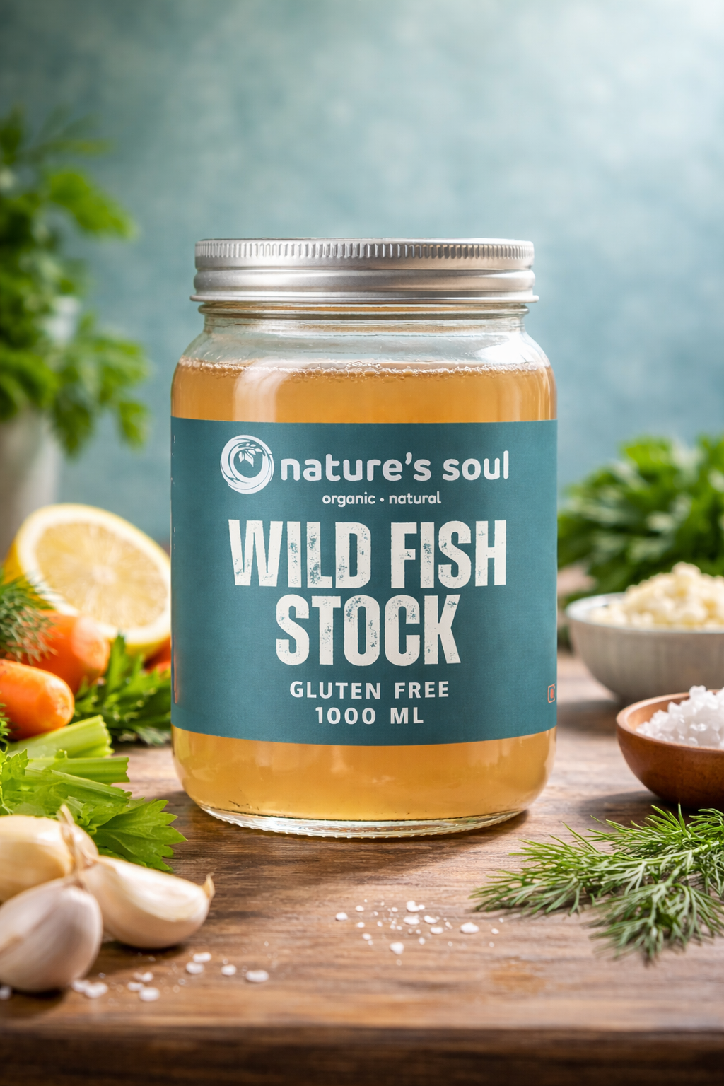 Wild Fish Stock - Made from River Sole - Cooked for 8-10 Hours - Gluten Free – Made With Organic Ingredients – Nature’s Soul – 1000ml