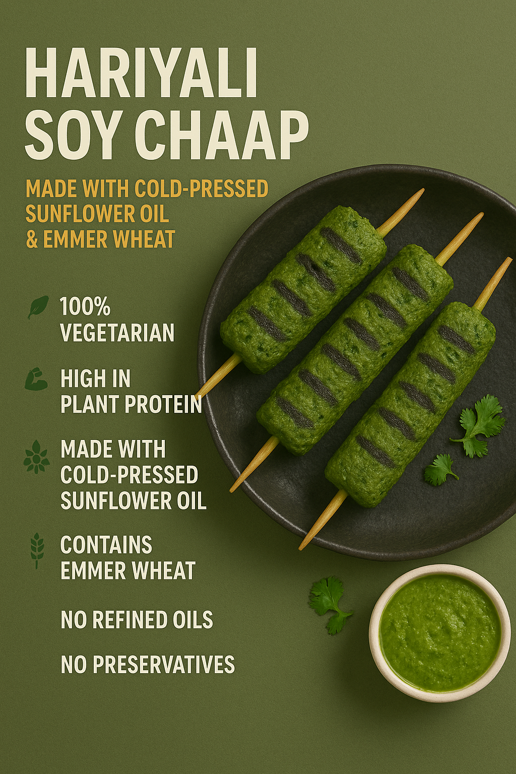 Hariyali Soy Chaap - Fresh - Made from Cold Pressed Sunflower Oil - 250gm