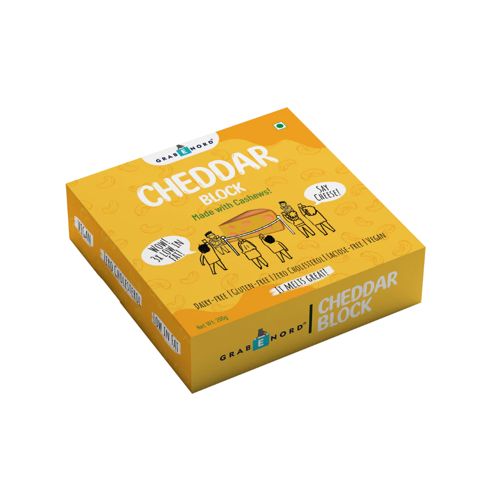 Cheddar Cheese | Block (Made With Cashew) – Vegan, Gluten Free, Cruelty Free, Cholesterol Free &amp;amp; Dairy Free – Grabenord – 200gm
