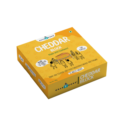 Cheddar Cheese | Block (Made With Cashew) – Vegan, Gluten Free, Cruelty Free, Cholesterol Free &amp;amp; Dairy Free – Grabenord – 200gm