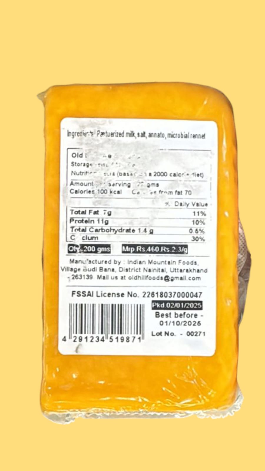 Cheddar Cheese | Red – From The Himalayan – 100% Natural – No Added Preservatives – Old Hill – 200gm