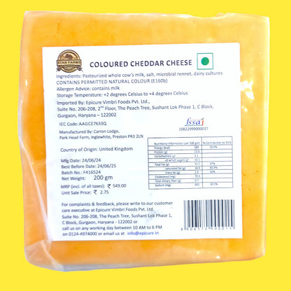 Cheddar Cheese | Coloured Cheddar Cheese (Mild) – No Added Preservatives &amp; No Added Artificial Flavours And Colours – Stan Farms – 200gm