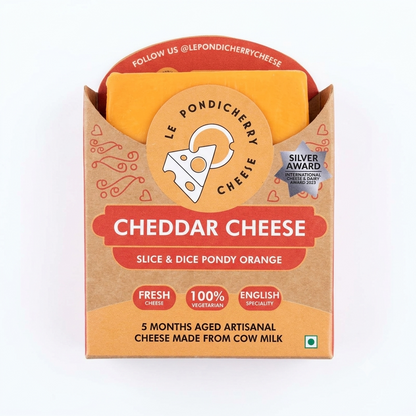 Cheese | Cheddar Cheese -100% vegetarian - Slice and Dice Pondy Orange - Fresh - 5 Months Aged Cheese - No Added Artificial Flavors &amp;amp; No Added Preservatives - Le Pondicherry Cheese – 200gm