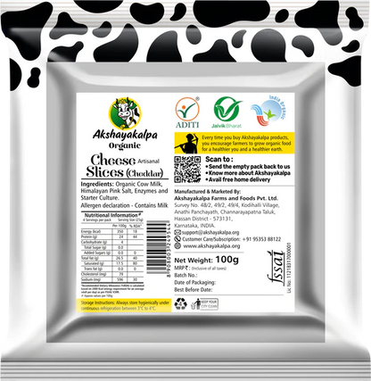 Cheddar Cheese | 4 Slices – Organic – Indian – Rich In Protein – Akshayakalpa Organic – 100gm