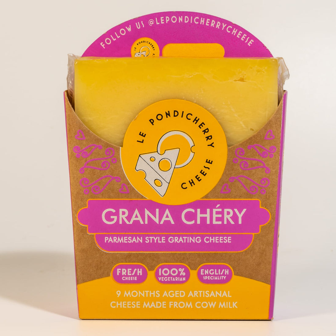 Parmesan Cheese | Grana Chery (Made From Cow Milk) - Parmesan Style Grating Cheese - Fresh - 9 Months Aged Cheese - No Added Artificial Flavors &amp;amp; No Added Preservatives - Le Pondicherry Cheese – 200gm