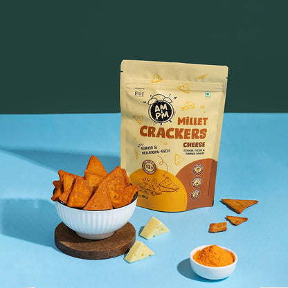Millet Cracker | Cheese Millet Cracker - 13g Protein - Baked - No Palm Oil, Preservatives Free &amp; No Maida - Faith Foods - 100gm