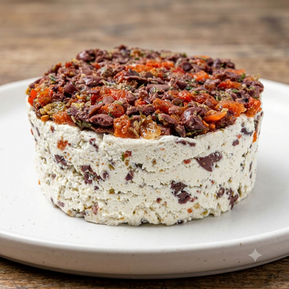 Cheese | Mediterranean Olive and Roasted Pepper Goat Cheese Wheel - Fresh Marinated  - No Preservatives - Nature&