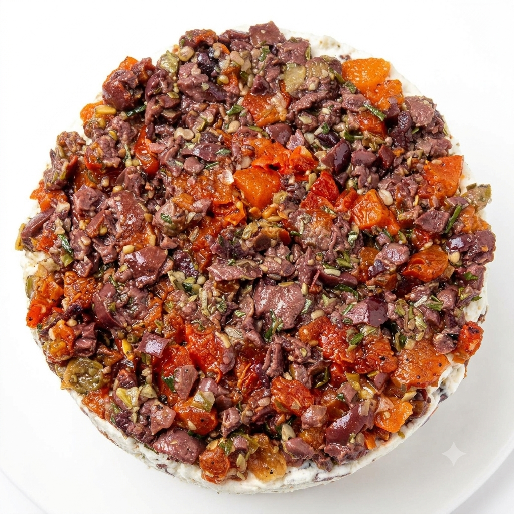 Cheese | Mediterranean Olive and Roasted Pepper Goat Cheese Wheel - Fresh Marinated  - No Preservatives - Nature&