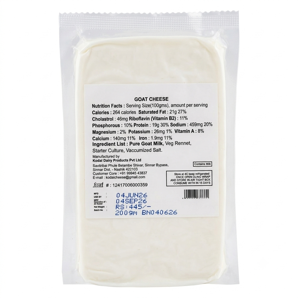 Cheese | White Brine Cheese ( Goat Milk) -100% A2 Goat Milk -No Preservatives- Kodai - 200gm