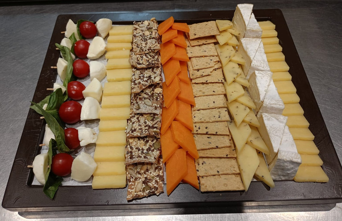 Cheese &amp; Cracker Board (Veg)  -Artisanal Wooden Platter with Gourmet Cheeses &amp; Caprese Skewers- Made with Organic Ingredients - No preservatives - Natural Ingredients - Serves 4 to 5 People