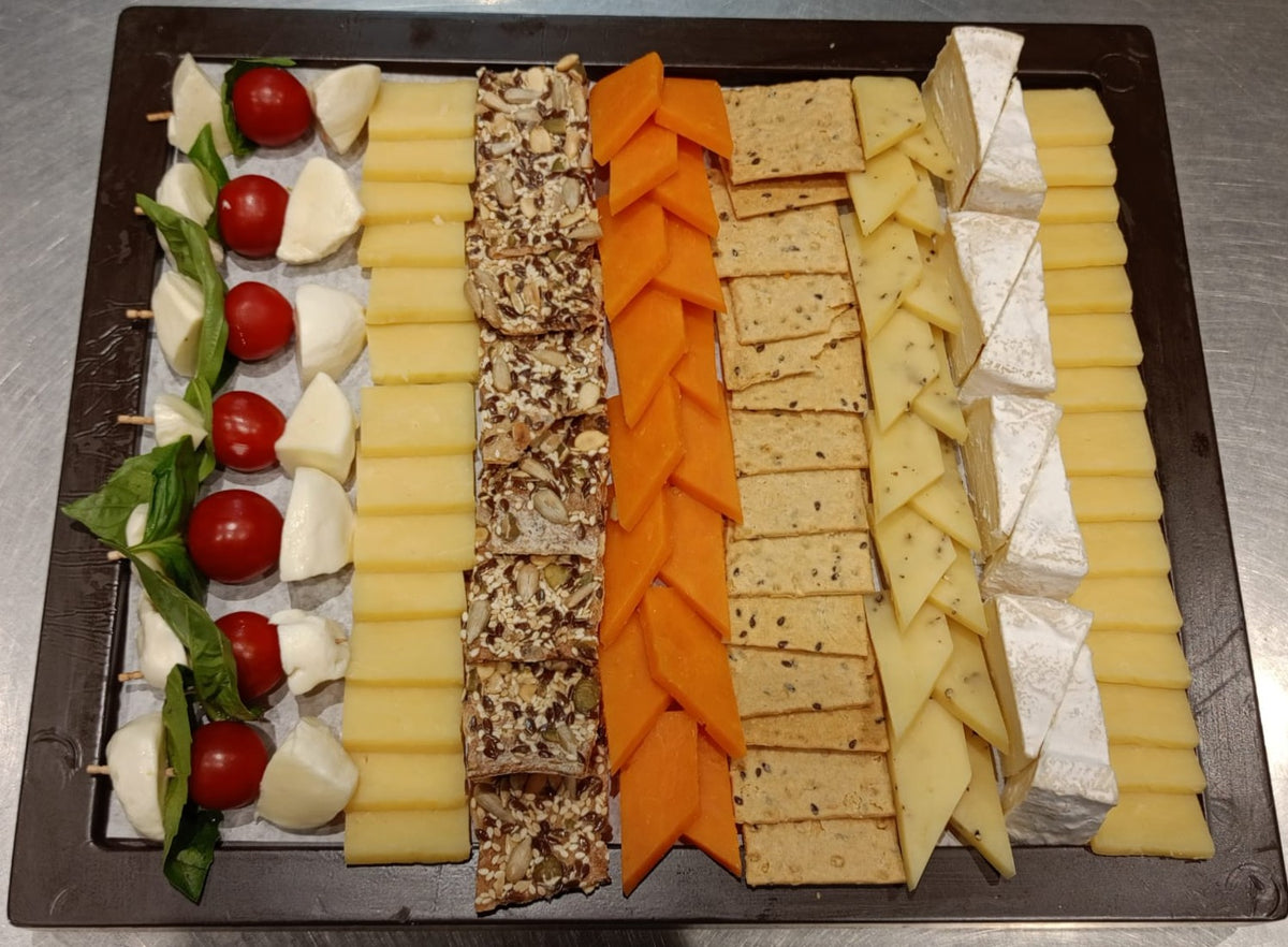 Cheese &amp; Cracker Board (Veg)  -Artisanal Wooden Platter with Gourmet Cheeses &amp; Caprese Skewers- Made with Organic Ingredients - No preservatives - Natural Ingredients - Serves 4 to 5 People